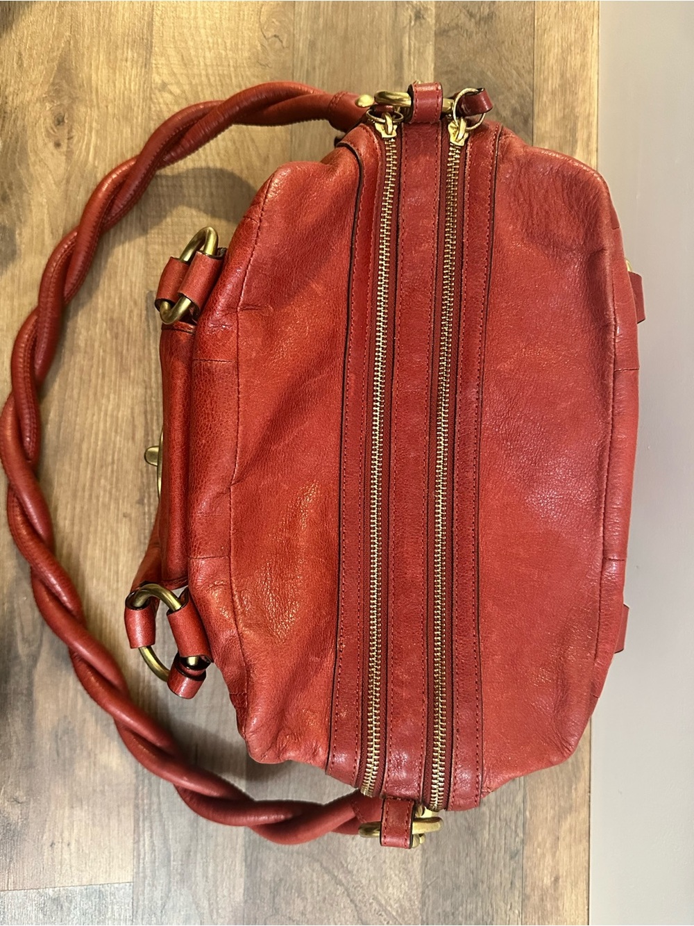 Coach Kira 13930 Red Leather Satchel Shoulder Bag w/ Detachable Braided Strap - Picture 11 of 16